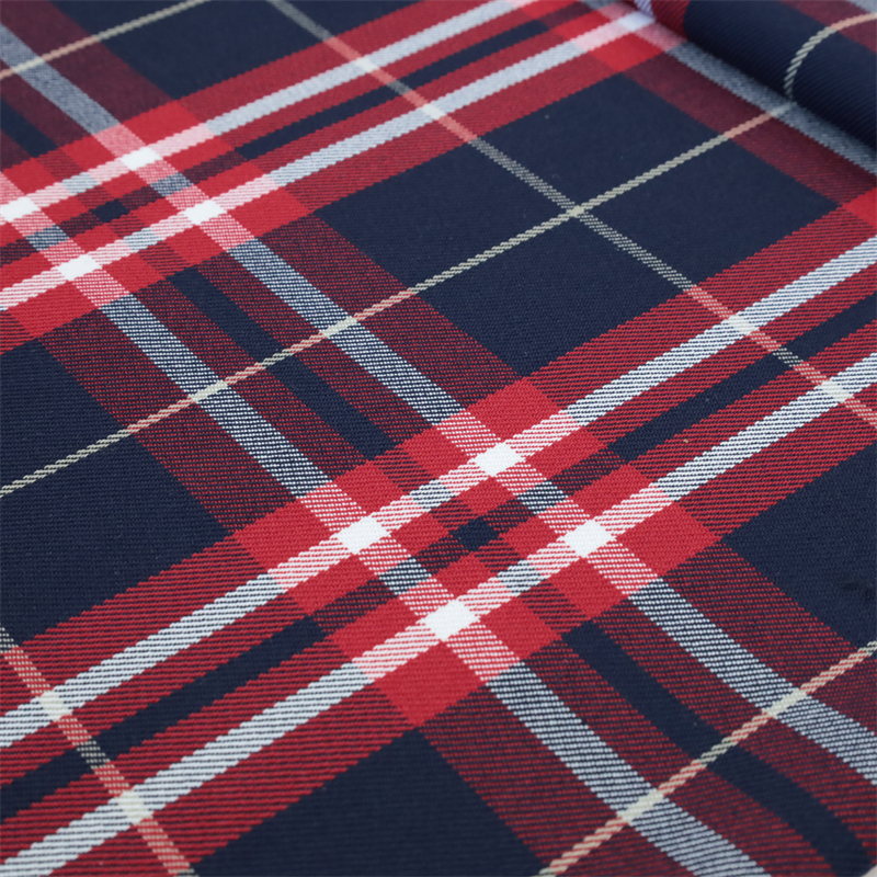 RPET Recyclable Checked Fabric in Rose Red and Black Polyester Windbreaker Plaid Fabric for Pants Skirt Dress