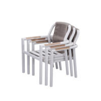 Fauteuils d'appoint de luxe pour jardin de villa, café, hôtel, restaurant, chaise de salle à manger en aluminium et corde avec accoudoirs en bois de teck