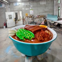 Grande Décoration Personnalisée en Fibre de Verre : Sculpture de Bœuf, Œuf et Nouilles pour Panneau de Magasin, Impression 3D, Article Décoratif