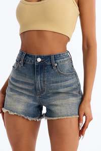 Shorts <span class=keywords><strong>en</strong></span> jean taille haute pour femme, ourlet brut, extensibles, style vintage délavé, mini-pantalon sexy, décontracté, pour l'été et la plage - Product Image 2