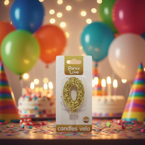 Candele d'Amore per Feste Numero 0 con Glitter Dorato 6Cm Decorazione per Compleanno - Product Image 1