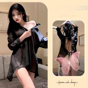 <span class=keywords><strong>Lingerie</strong></span> de fin de saison Boss Babe Secretary : chemisier transparent à col en V plongeant et à nouer devant - chemise intime en satin mignonne et sexy - Product Image 6