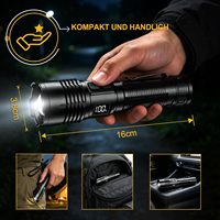 Lampe torche LED super lumineuse à double interrupteur avec affichage numérique, rechargeable par Type-C, portable avec clip pour le camping en extérieur et les situations d'urgence