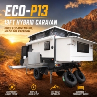 Pour Mini caravane de voyage hybride moderne tout-terrain légère de 13 pieds avec toit relevable, essieu simple et frein électrique pour le camping