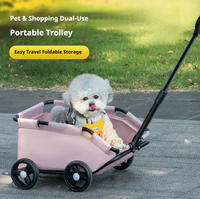 Poussette pliable multifonctionnelle pour chiens et chats, chariot portable 2-en-1 et chariot de courses avec design en V à accès facile