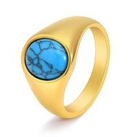 Bague Chevalière Ovale en Howlite Turquoise, Pierre Naturelle Vintage, Acier Inoxydable 316L, Vente en Gros pour Hommes