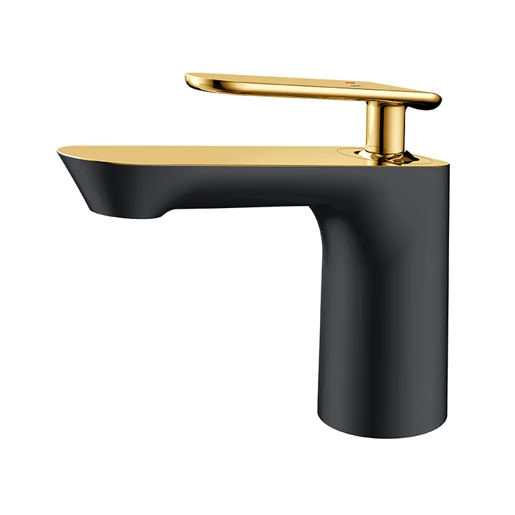 Grifos de lujo para lavabo de baño, mezclador de agua con filtro negro y dorado