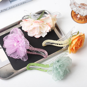<span class=keywords><strong>Pince</strong></span> à Cheveux Femme Canard Plastique <span class=keywords><strong>Fleur</strong></span>, Chouchou en Organza Enveloppé de Fleurs, <span class=keywords><strong>Pince</strong></span> Requin pour <span class=keywords><strong>Chignon</strong></span> Fête Printemps - Product Image 3
