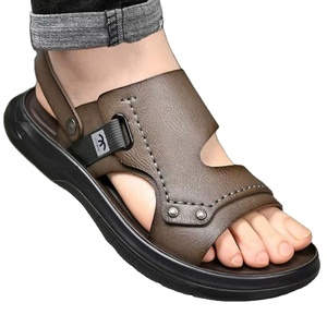 Sandales pour hommes à bride en T, en cuir véritable, à bout ouvert, semelle extérieure en caoutchouc antidérapante, chaussures décontractées pour l'extérieur, modèle 9927 - Product Image 1