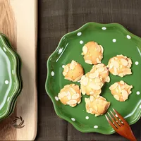 手描きの水玉かわいいセラミック料理カジュアルな丸い形のケーキプレートセット食器
