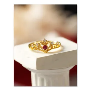 고품질 925 은 물자 18 k 금 보석 크라운 분홍색 다이아몬드 반지 기억에 남는 결혼 선물