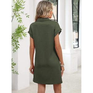 FOXA Vestido Camisero de Verano para Mujer, Casual, Manga Corta, Cuello Henley, Mini Túnica, Transpirable, Ropa para Vacaciones en la Playa o Cruceros - Product Image 4