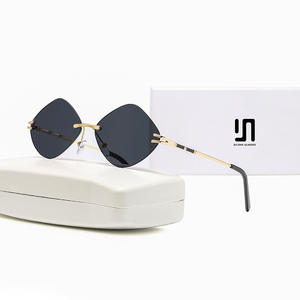 Lunettes de soleil Dilisha sans monture avec diamants pour femmes, métal noir, protection UV400, pour voyage, conduite, lunettes de mode - Product Image 1