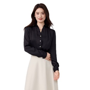 White V-neck Blouse Full Sleeve Chiffon Office Lady Professional Workwear Top - Product Image 5