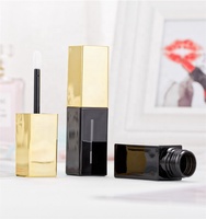 Tubes carrés de luxe en plastique 8 ml pour brillant à lèvres et fard à joues, avec bouchon à vis doré, flacon noir et applicateur, contenant cosmétique couleur personnalisée