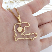 LOVE Haïti Carte du pays avec nom de l'État Pendentif Collier Outline Bijoux Cadeaux Coeur d'Haïti Hip Hop