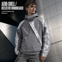 Veste coupe-vent matelassée STREETWEAR OEM personnalisée, 3 couches, imperméable, en nylon Ripstop, capuche déstructurée, panneaux réfléchissants 3M