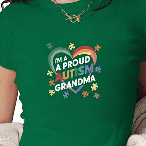 T-shirt court pour femme style Y2K, motif imprimé « Proud Autism Grandma », coupe ajustée, en tissu tricoté, tendance - Product Image 1