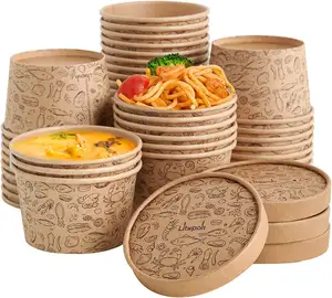 8 Oz Paper Containers Food Cups Soup Containers Cups Soup Bowls with Vented Lids Kraft Paper Craft Paper FREE White and Kraft