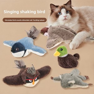 Jouet en peluche <span class=keywords><strong>pour</strong></span> chat, best-seller transfrontalier, en forme d'oiseau, avec herbe à chat intégrée, sons d'oiseaux réalistes, alimentation électrique automatique - Product Image 1
