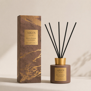 Aikun Black Pepper Juniper Long Lasting Reed <b>Diffuser</b> With Gold Cap Marble Box For Home Hotel Office Fragrance Gift Set Kit - Product Image 1