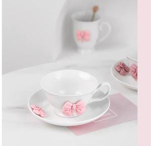 Ins Stijl Schattige Meisjesachtige Hartbeker En Bordset Koffiekopje Keramische Afternoontea Hoog Uiterlijk Niveau Strik Beker - Product Image 6