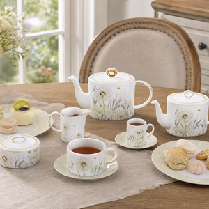 Vaisselle de luxe en porcelaine fine à motif pissenlit, tasses à thé et assiettes pour banquets, articles ménagers, vente en gros, logo personnalisé - Product Image 5