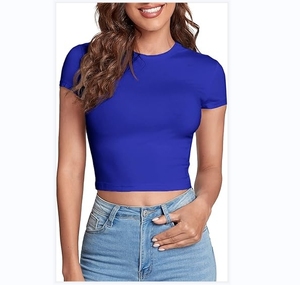 T-shirt sportiva <span class=keywords><strong>attillata</strong></span> a maniche corte <span class=keywords><strong>nera</strong></span> a girocollo in tinta unita sublimata Top raccolto all'ingrosso di alta qualità - Product Image 3