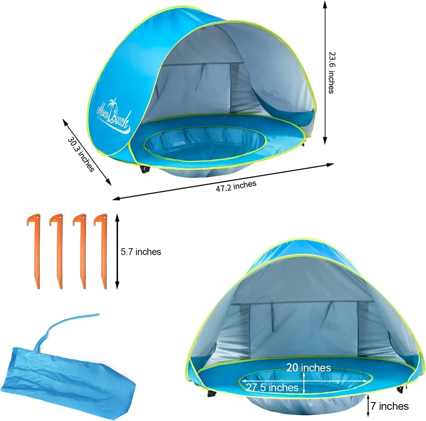 Tenda da spiaggia per bambini Pop-Up tenda da sole portatile con protezione UV per piscina per neonati