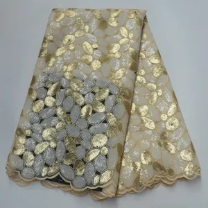 Tissu en dentelle Organza brodé de style nigérian pour femme, belle broderie avec perles, Sinya, nouveau Design français, à paillettes, robe,