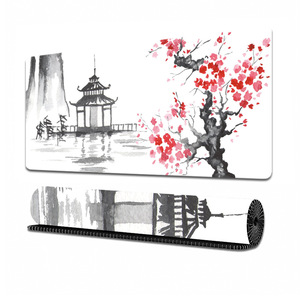Tapis de bureau de jeu anti-rayures en caoutchouc, grand format, motif Grande Vague japonaise Anime, bords cousus personnalisables, pour clavier - Product Image 2