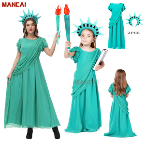 Disfraz de la libertad de mamá y niño, Túnica romana, fiesta de Halloween, Cosplay, diosa griega antigua, vestido verde para niña, disfraz de Halloween - Product Image 1