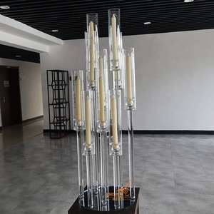Tubo di cristallo supporto di candela 10 braccia alto di nozze a buon mercato albero candelabri da tavolo in <span class=keywords><strong>vetro</strong></span> decorazione di nozze <span class=keywords><strong>centrotavola</strong></span> con paralume in vendita - Product Image 3