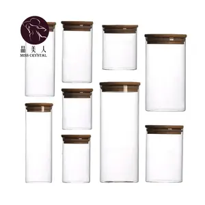 Boro silikat glas mit mehreren Kapazitäten Glasbehälter Feuchtigkeit beständige Glastank lagerung Kaffeekanne Runder Holzdeckel
