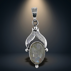 Vintage Silver Plated Wings Pendant with Natural <b>Rainbow</b> Moonstone Bezel Setting Solitaire Charm Unisex Fashion Jewelry Gift - Product Image 2