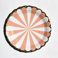 Fabricants Assiettes en papier de fête petit plat jetable feuille d'or bord festonné rayé couleur pastel bonbon décoration de fête