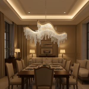 Wave Crystal Chandelier 36.2 Inch Elegant Pendant Light For Living Room Gold Body <b>LED</b> Soft Warm White E14 Bulb Base - Product Image 2