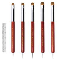 Pinceau français pour ongles 100% poils de Kolinsky purs avec outils de pointillage, design en bois rouge très vendu, forme ovale, pinceau français pour ongles