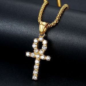 Anka <b>Cross</b> Pendant Necklace Stainless Steel Pave Setting Zircon Inlay Unisex Hip Hop Jewelry Gold Silver Tone - Product Image 2