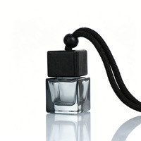 Flacon de parfum vide carré transparent noir et rose de 8 ml, diffuseur d'air décoratif suspendu en verre avec bouchon en bois