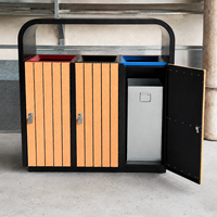 Poubelle de recyclage extérieure double compartiment 120L en métal et WPC, écologique, pour parcs et rues