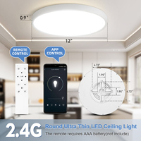 Plafonnier LED intelligent à commande à distance par application, ultra fin, 24W, à intensité variable, montage en surface, panneau lumineux rond, plafonnier moderne
