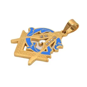Yiwu Aceon Aço Inoxidável Duplo V Forma Esmalte Azul Esculpido Textura Liberdade Símbolo Pingente Maçônico De Ouro