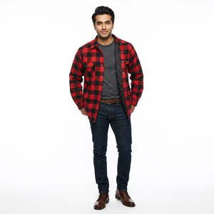 Veste chemise en toile unisexe, doublée matelassée, manches longues, col montant, patchwork à carreaux, imperméable pour la saison hivernale 2024-25 - Product Image 1