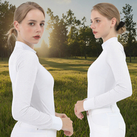 Hauts équestres confortables blancs demi-fermeture à glissière tissu maille vêtements d'équitation évacuation de l'humidité couche de base d'été à séchage rapide