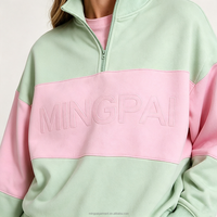 Ensemble deux pièces personnalisé pour femme : sweat-shirt oversize à demi-zip avec blocs de couleur et broderies, et short – Survêtement de sport et de détente