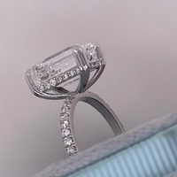 Bague de fiançailles en or blanc massif 14K/18K avec halo caché et pavé de diamants de laboratoire taille émeraude 3 carats, certifiée IGI, couleur D, pureté VVS, CVD/HPHT