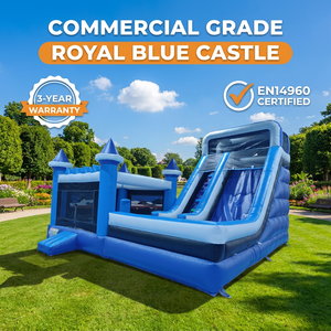 Château gonflable de qualité commerciale certifié EN14960, en PVC bleu <span class=keywords><strong>royal</strong></span> de 0,55 mm, avec toboggan combiné, pour location de fêtes - Product Image 1