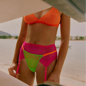 Les Lingerie Sexy Nouveau Sortie <span class=keywords><strong>2023</strong></span> Ensemble de soutien-gorge Mesh Patchwork Collision Color Triangle Cup Sexy Body Shaping Underwear - Product Image 3