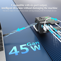 Adaptateur de voyage rétractable Foxcan 3USB-C+2USB-A 45W PD GaN avec câble - Prise universelle pour ordinateur portable et mobile